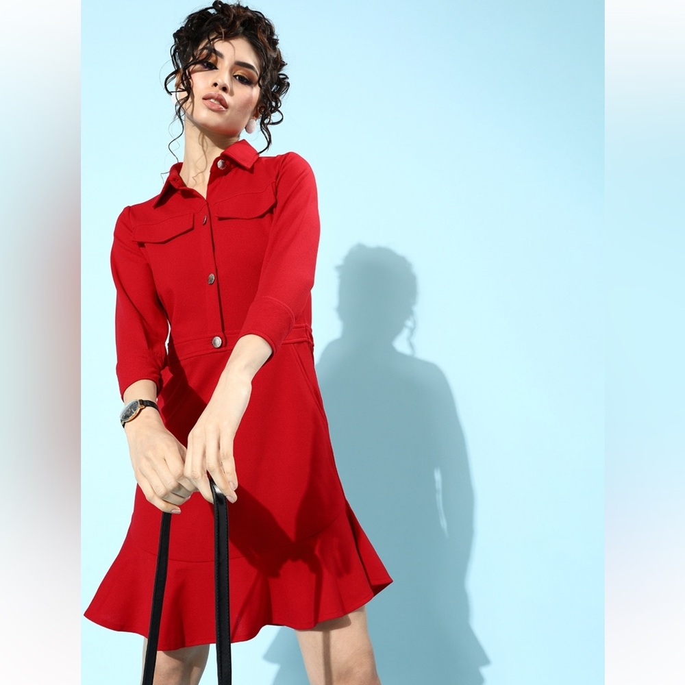 Pink Tartan Vibrant Red Long Sleeve Dress